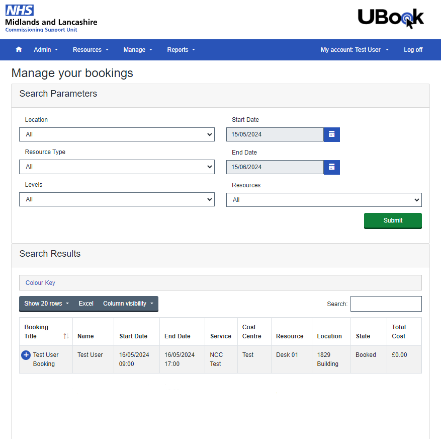 UBook system manage your bookings view